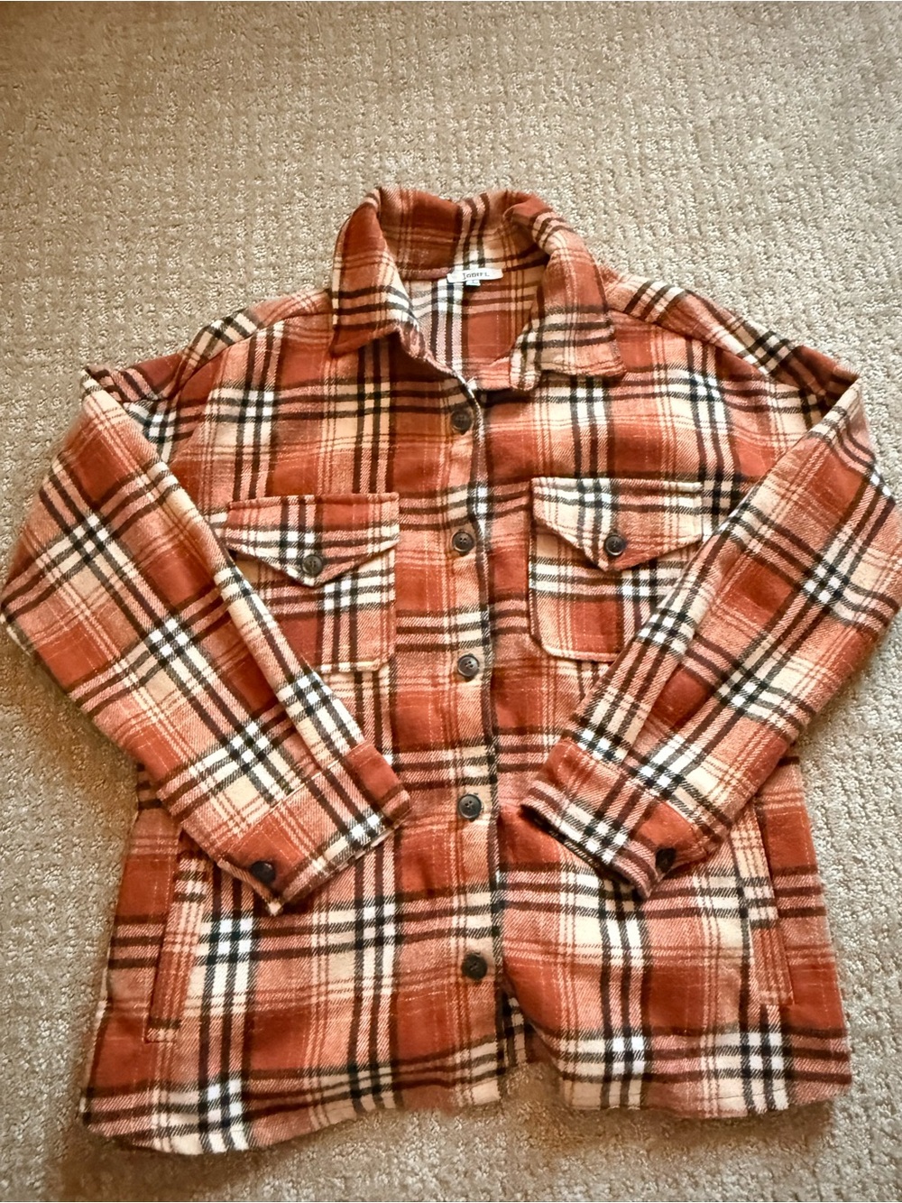 Rust Plaid Button-Up Flannel Shacket Jacket